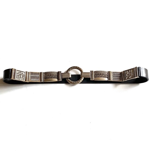 VTG Chico’s black boho belt & silver buckle, Sz L - Picture 1 of 6
